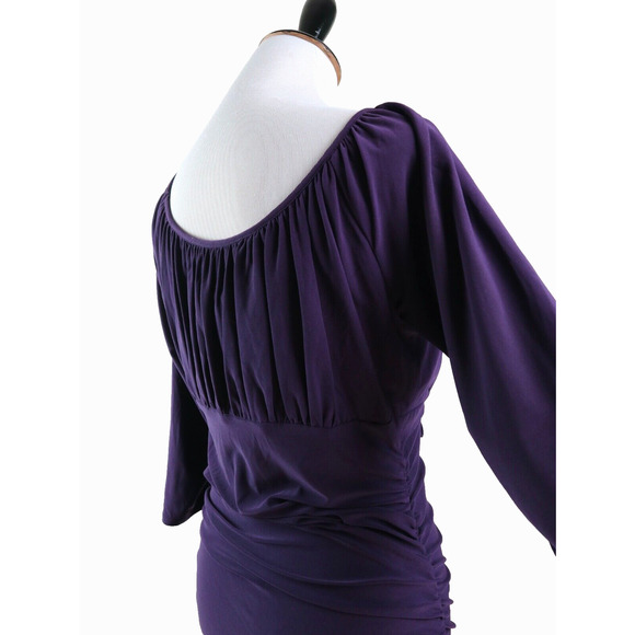 Frank Lyman Size 10 Gathered Bust Bodycon Mini Dress Ruched Purple - Picture 5 of 9